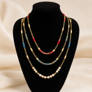 triple layer gold beaded necklace set