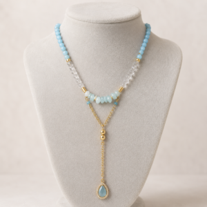 aqua gold teardrop y necklace