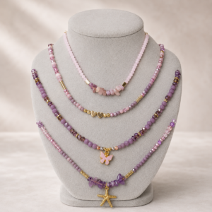 pastel purple butterfly & starfish layered necklace set