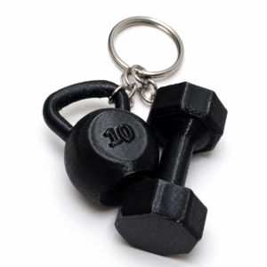 fitness dumbbell & kettlebell keychain