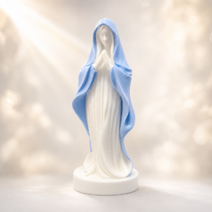 virgin mary statue with blue veil