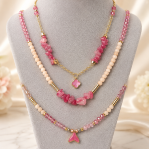 pink mermaid tail layered necklace set