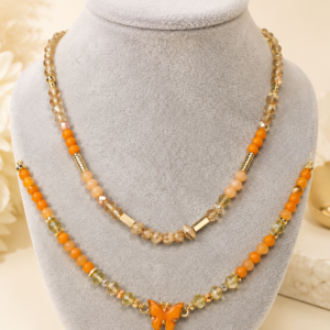 orange butterfly layered necklace set