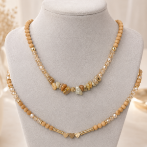 neutral gold beaded layered necklace set