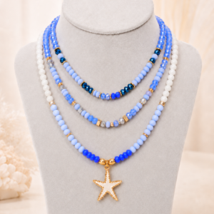 blue starfish layered necklace set