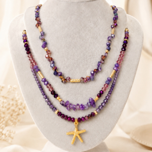 purple starfish layered necklace set
