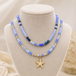 blue starfish beaded necklace set