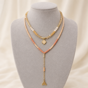 peach mermaid tail layered necklace set