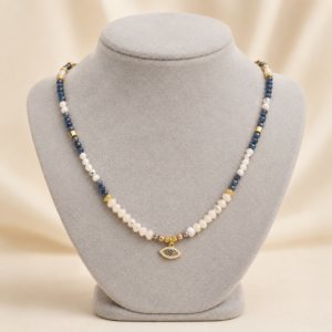 blue & cream evil eye necklace