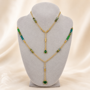 green teardrop layered necklace set
