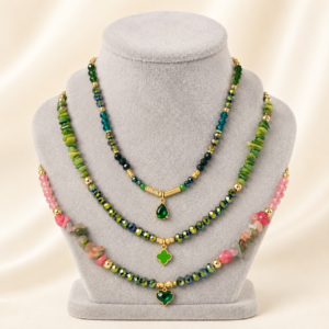 green heart layered necklace set