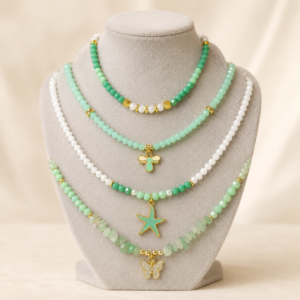 mint butterfly & starfish layered necklace set