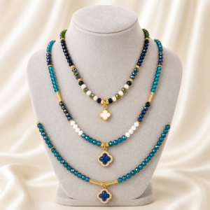blue clover layered necklace set