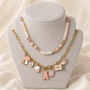 pink charm statement necklace set