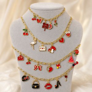 red charm statement necklace set
