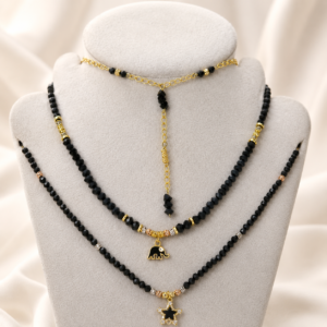black elephant layered necklace set