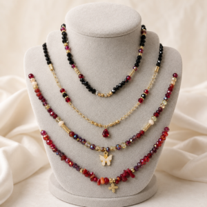 red & black butterfly layered necklace set