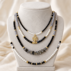 black & gray evil eye layered necklace set