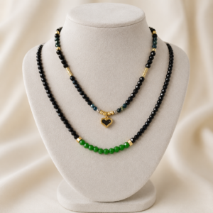 black & green heart necklace set