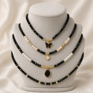 black butterfly layered necklace set