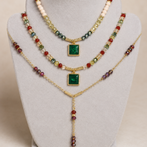 green gem layered necklace set