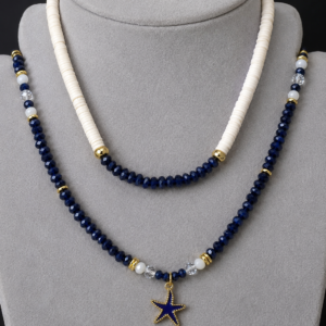 navy blue & white starfish necklace set