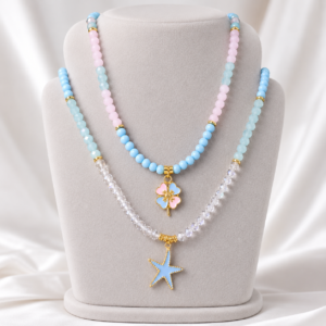 pastel clover & starfish layered necklace set