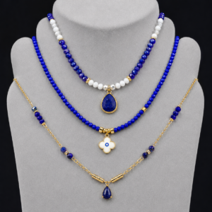 royal blue evil eye layered necklaces