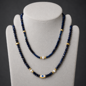 navy blue evil eye layered necklace set