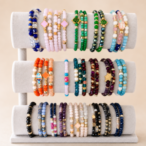 colorful beaded bracelet display collection