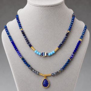 blue fish & teardrop layered necklace set