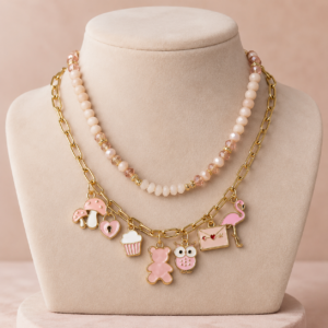 pink charm layered necklace
